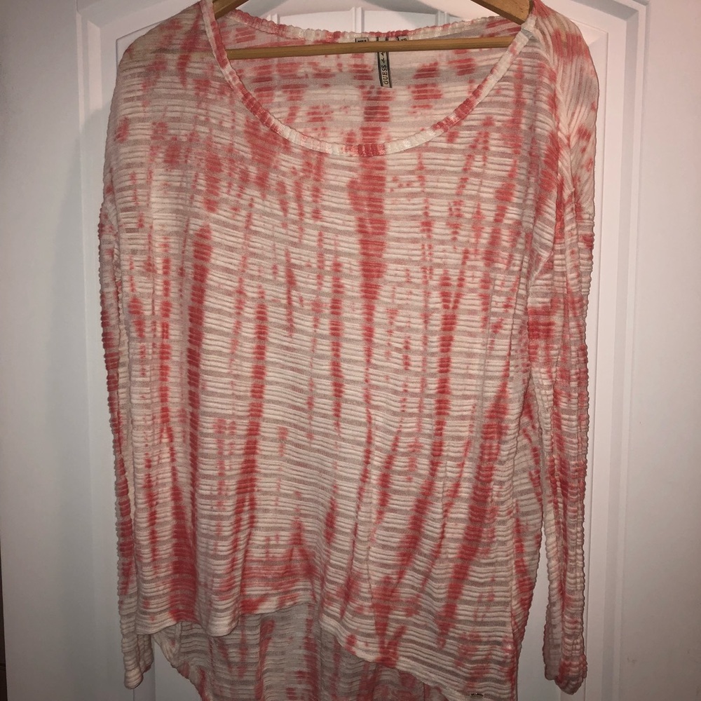 Guess - Loose red/white tie dye high low blouse